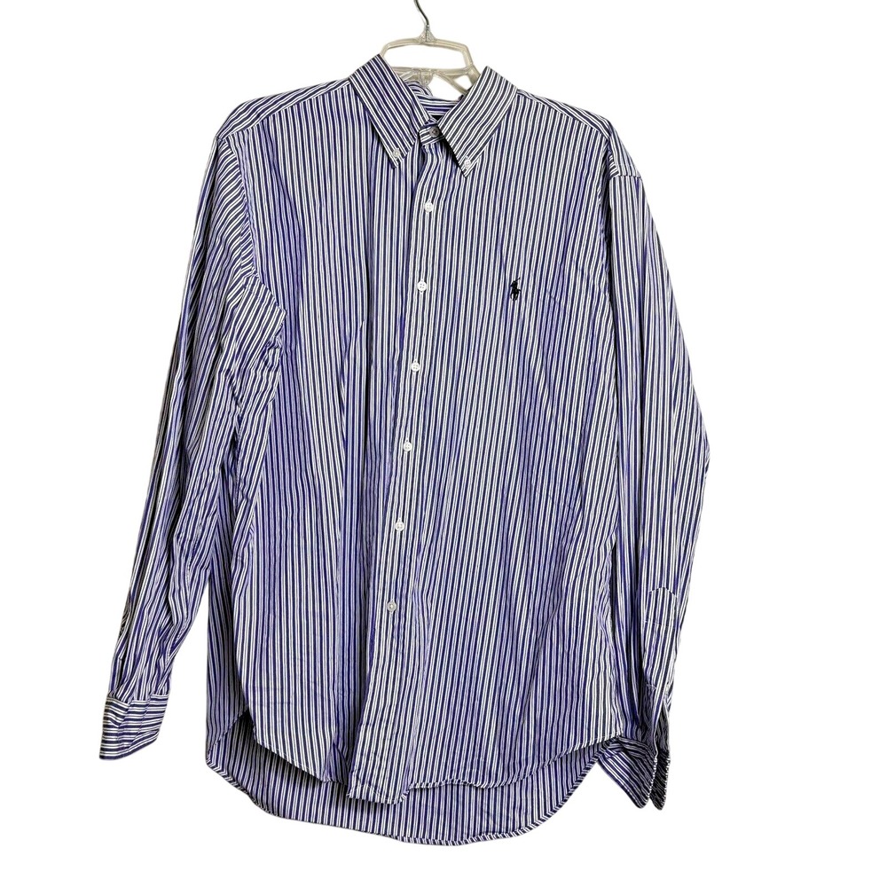 Ralph Lauren Mens‎ Classic Fit Striped Button Down Shirt Purple White Large